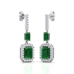 Natural Green Emerald & Diamond Drop Earrings-0.45CTW-14K-18K-White Gold