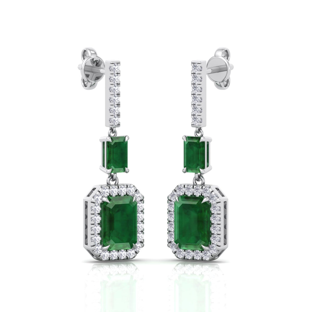 Natural Green Emerald & Diamond Drop Earrings-0.45CTW-14K-18K-White Gold