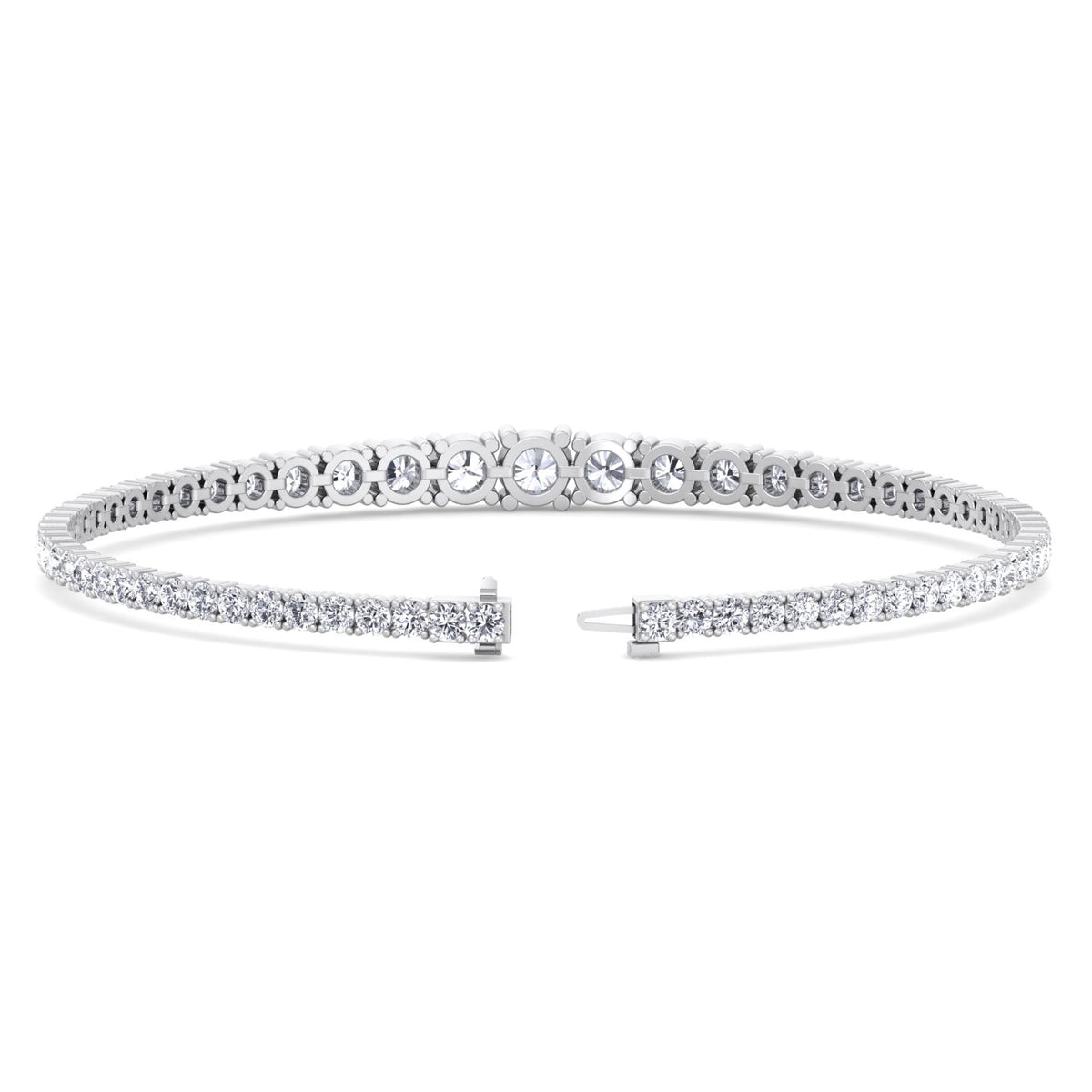 4-Prong Graduated Natural Diamond Tennis Bracelet 14K Solid Gold White