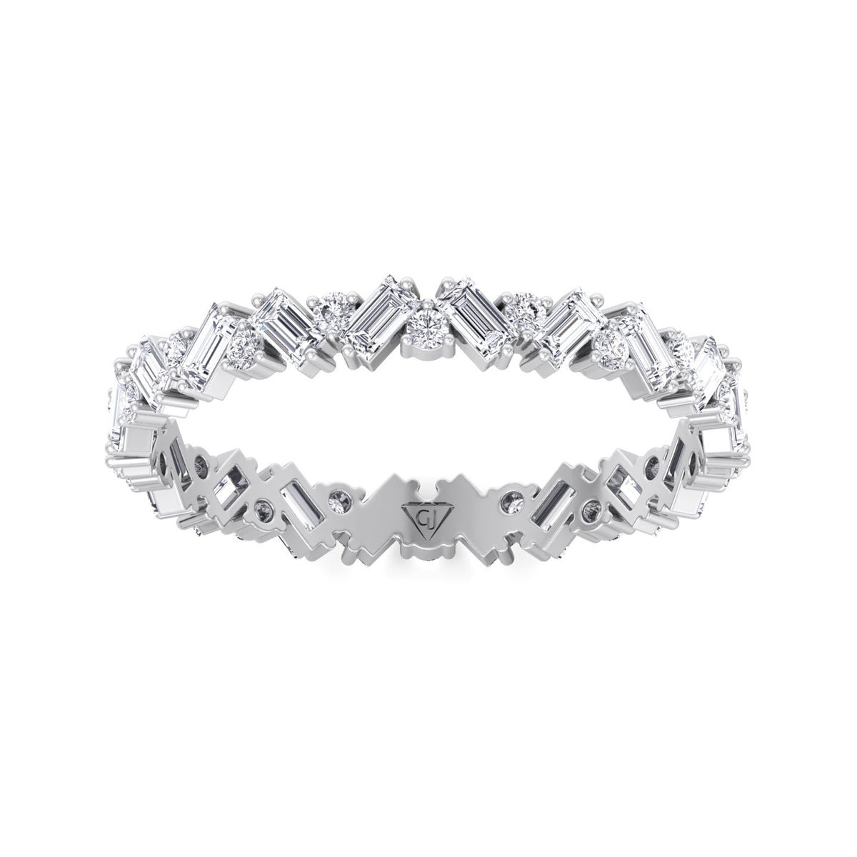 Delfina - Baguette and Round Shape Diamond Offset Band - Gem Jewelers Co