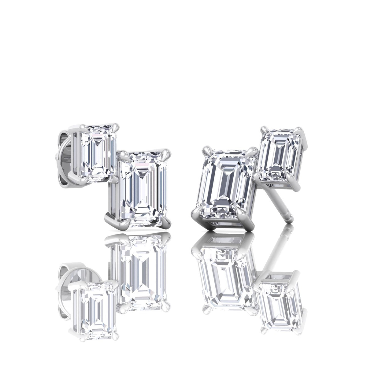 Double-Emerald-Shape-Natural Diamond Studs-1.4CT-14K-18K-White Gold