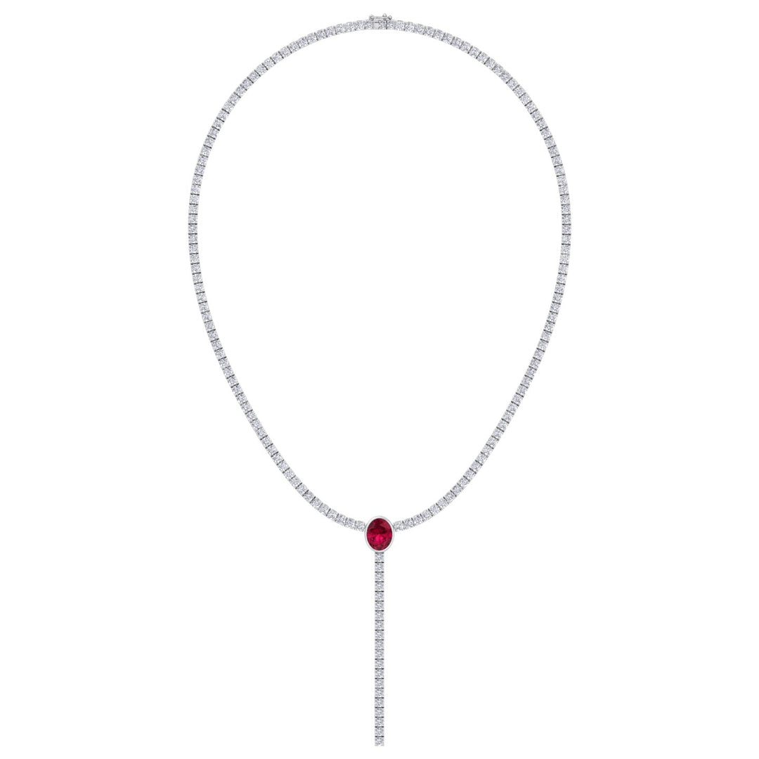 10.50CT T.W Round Natural Diamond Lariat Tennis Necklace with Natural Red Ruby Centerpiece