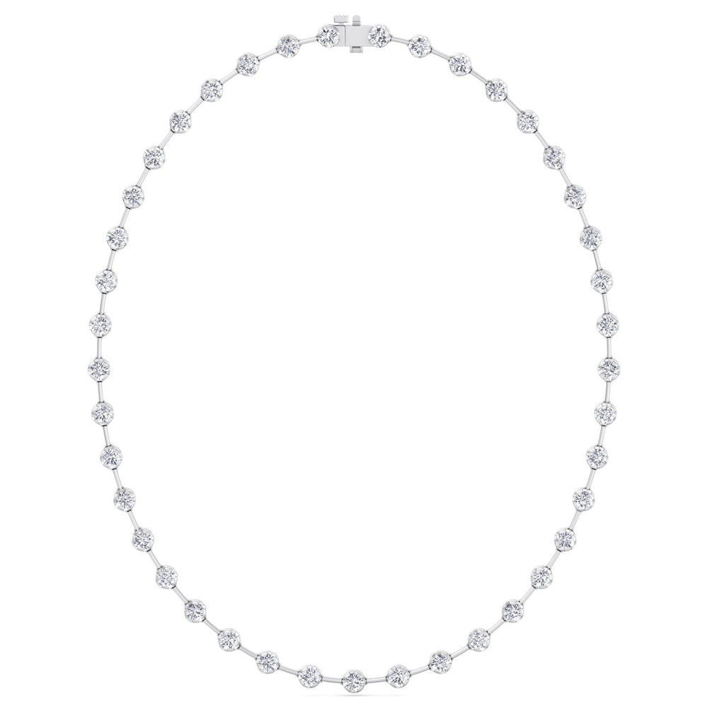 Crown Prong Round Natural Diamond Bar Necklace White Gold 14K 18K