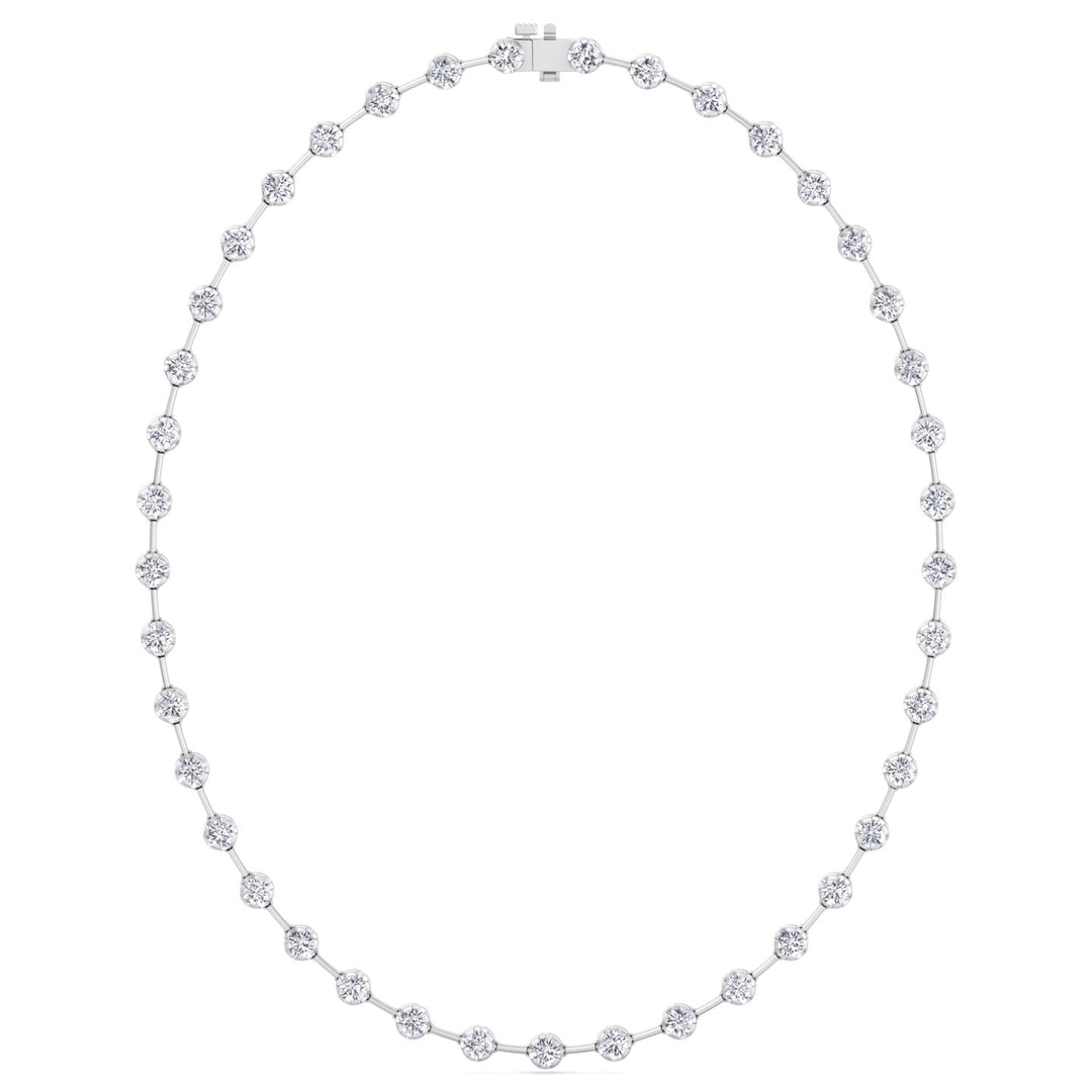 Crown Prong Round Natural Diamond Bar Necklace White Gold 14K 18K
