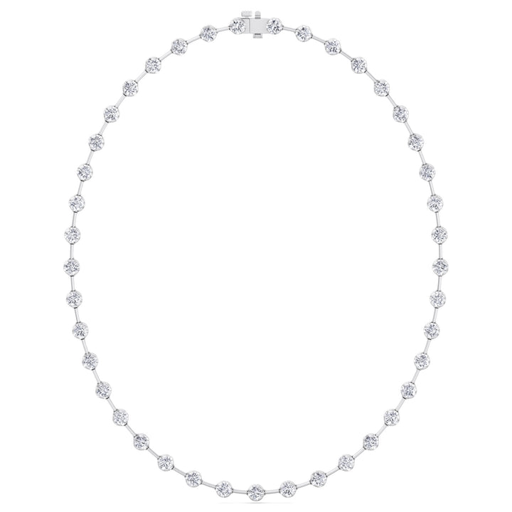 Crown Prong Round Natural Diamond Bar Necklace White Gold 14K 18K