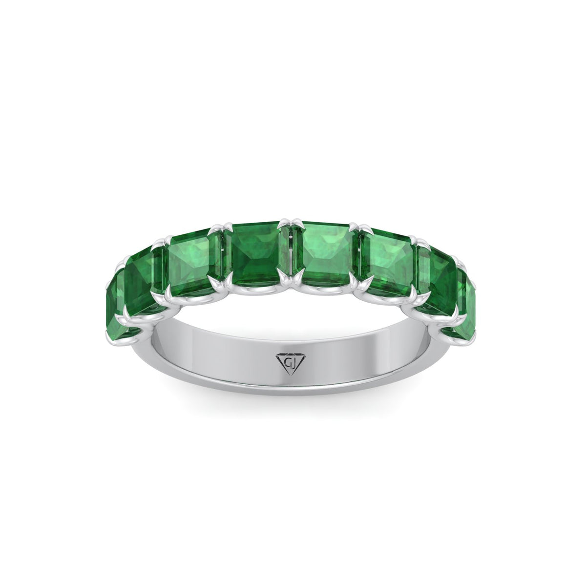 Green Emerald in Emerald Cut Half Eternity Band WG 3