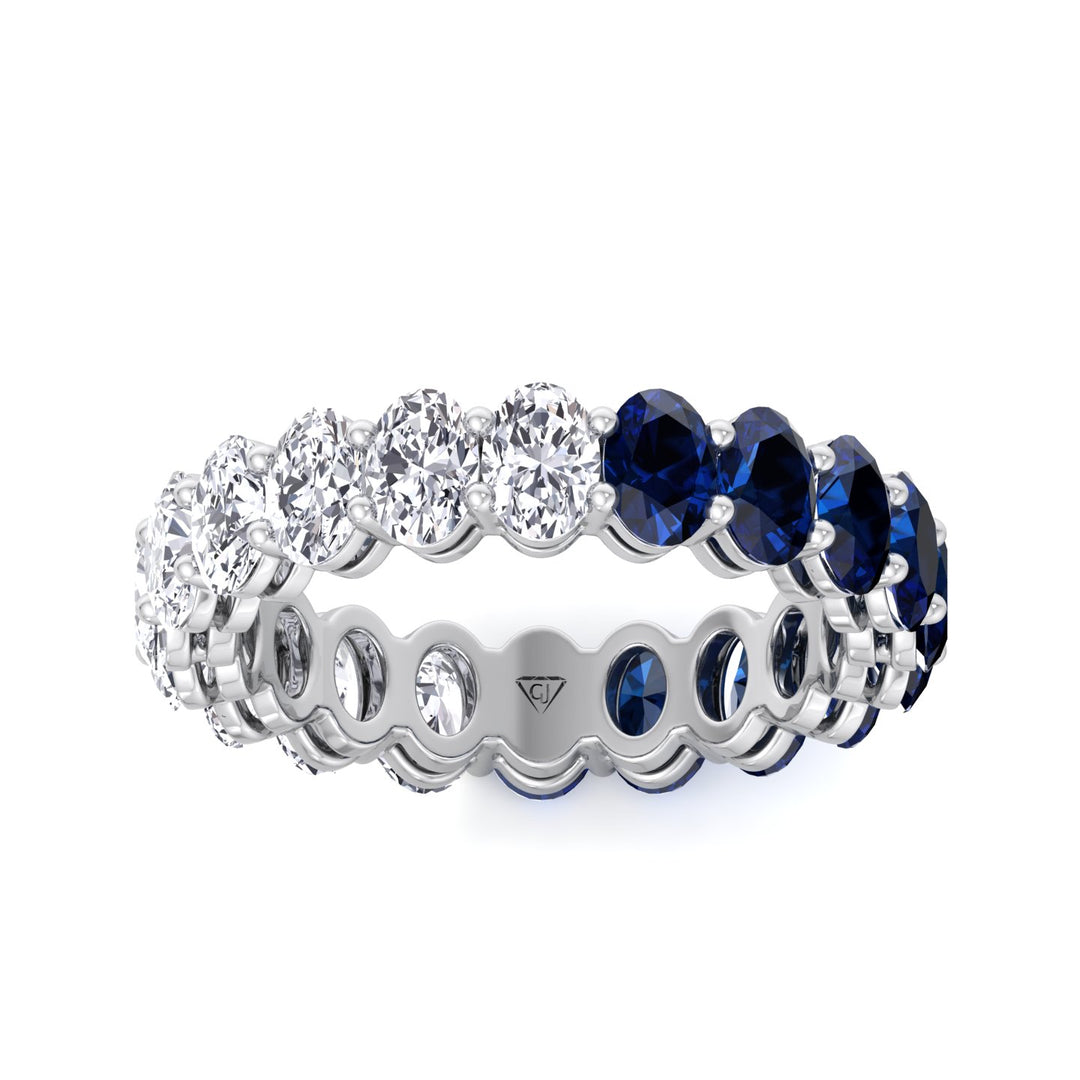 Eclair - Oval Shape Diamond and Blue Sapphire Eternity Band