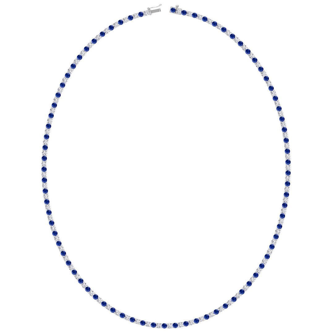 Sara - Alternating Blue Sapphire and Natural Diamond Tennis Necklace - Gem Jewelers Co