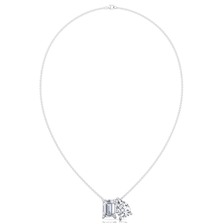 Toi Et Moi Pear & Emerald Cut Natural Diamond Pendant-1CT-2CT-14K-18K-White Gold
