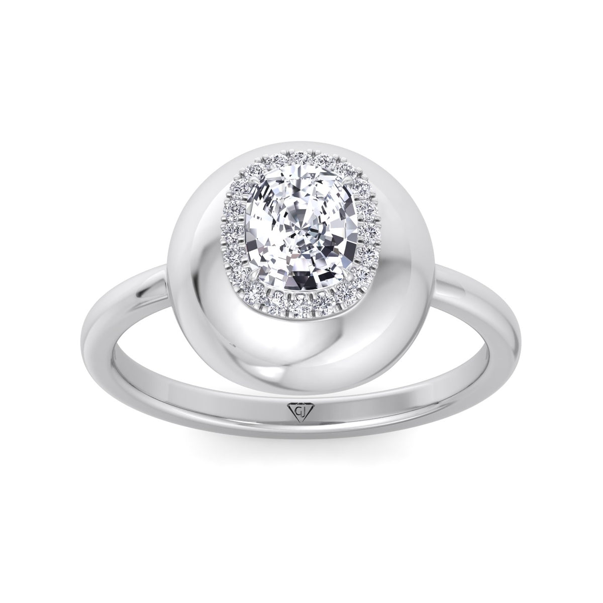 Inez - Bubble Bezel Cushion Shape Halo Diamond Engagement Ring - Gem Jewelers Co