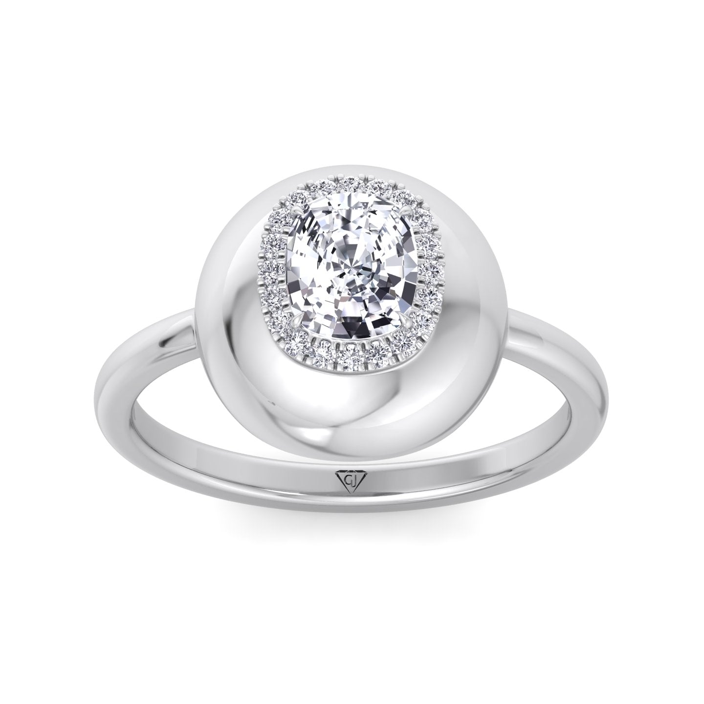 Inez - Bubble Bezel Cushion Shape Halo Diamond Engagement Ring - Gem Jewelers Co