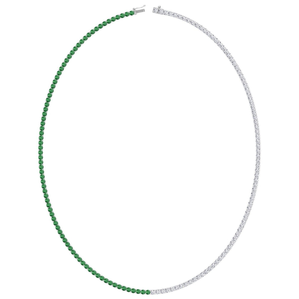 Natural Half Green Emerald and Diamond Tennis Necklace White