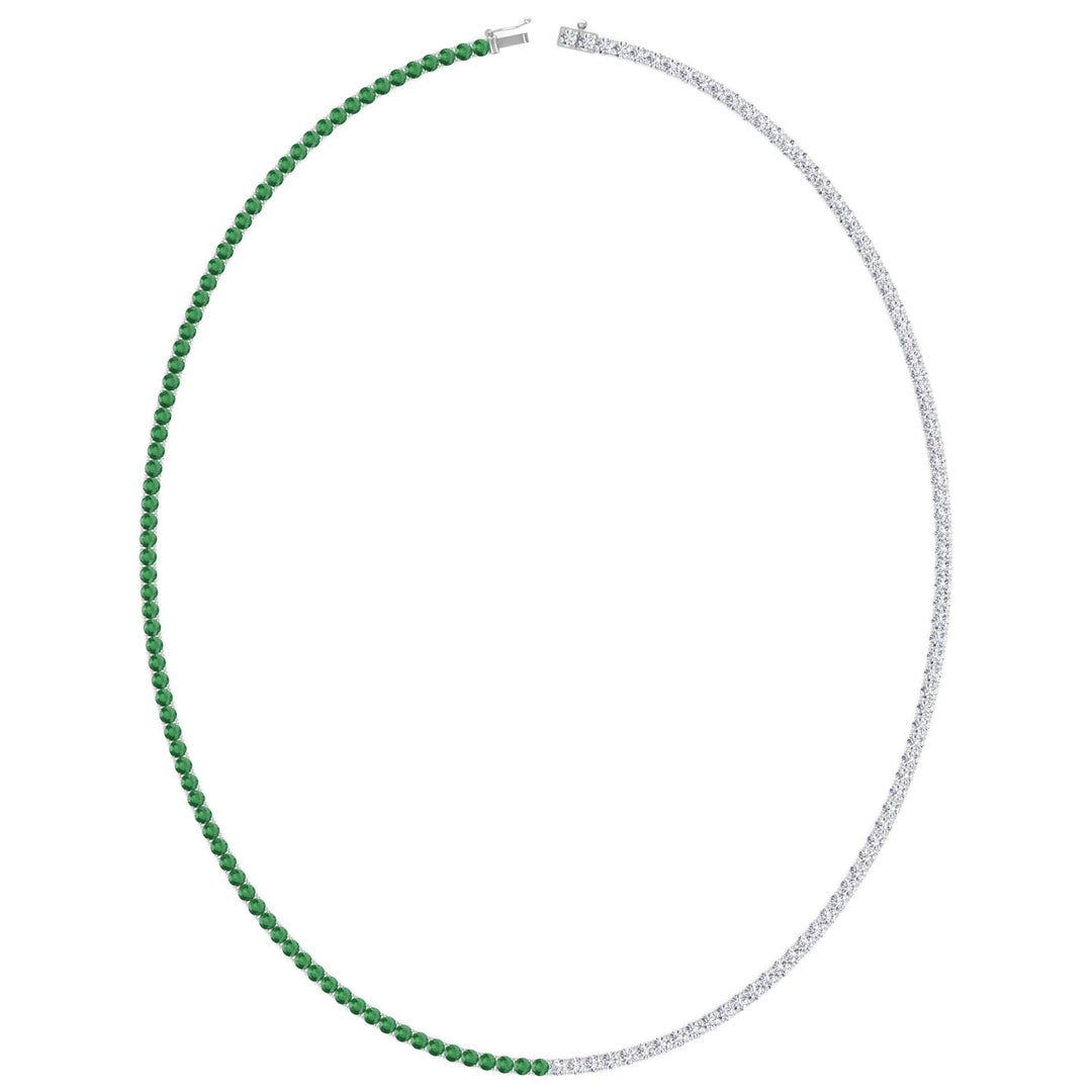 Natural Half Green Emerald and Diamond Tennis Necklace White