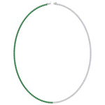 Natural Half Green Emerald and Diamond Tennis Necklace White