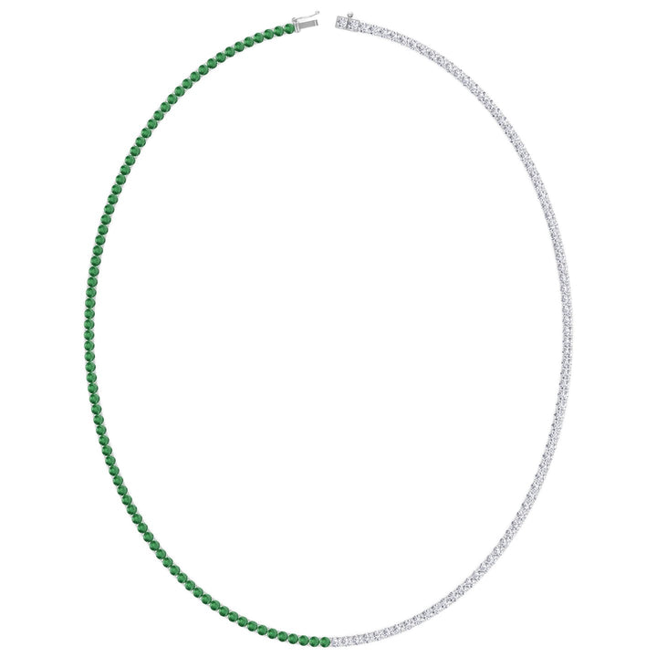 Natural Half Green Emerald and Diamond Tennis Necklace White