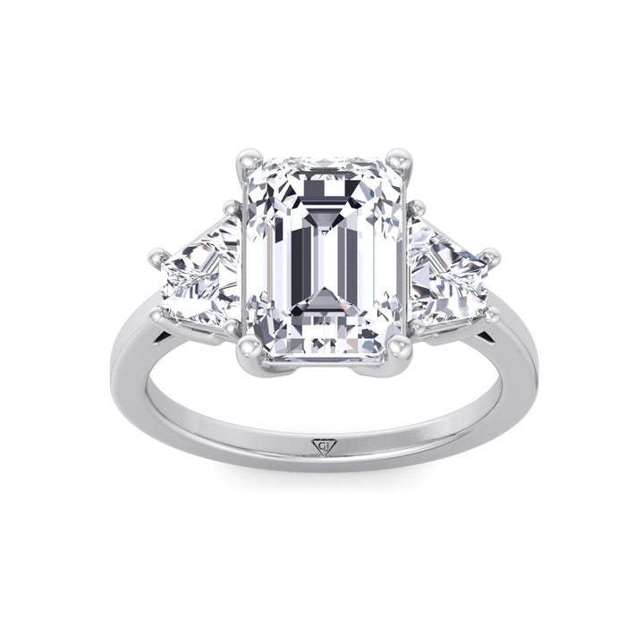 Paolina - 3 Stone Emerald & Trapezoid Diamond Engagement Ring - Gem Jewelers Co
