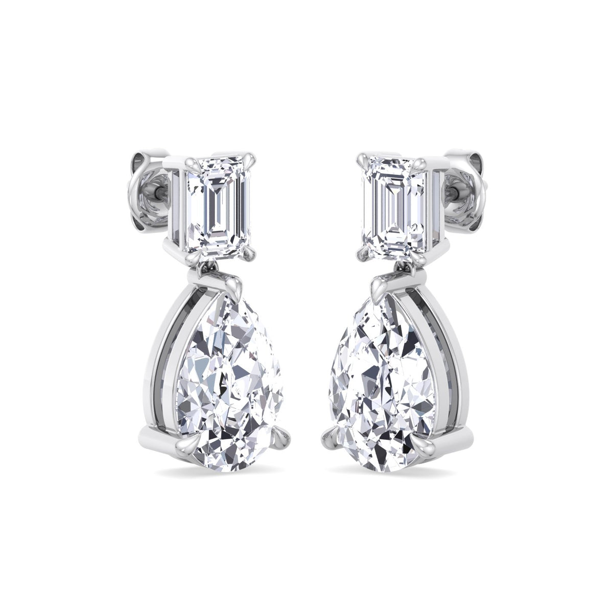 Emerald and Pear Shape Natural Diamond Drop Earrings White Gold 14K 18K