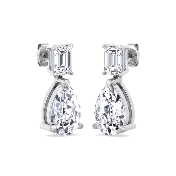 Emerald and Pear Shape Natural Diamond Drop Earrings White Gold 14K 18K