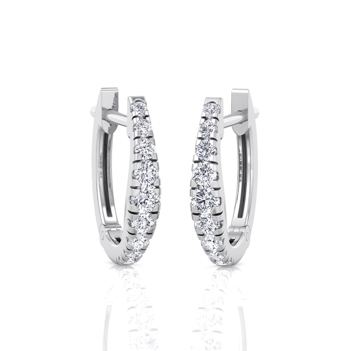 Graduated Round Shape Natural Diamond Huggie Hoop Earrings White Gold