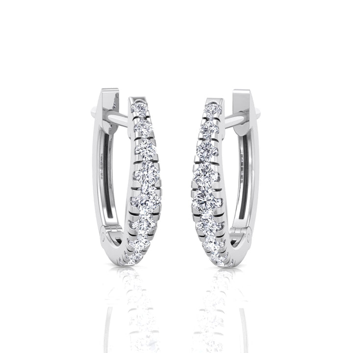 Graduated Round Shape Natural Diamond Huggie Hoop Earrings White Gold
