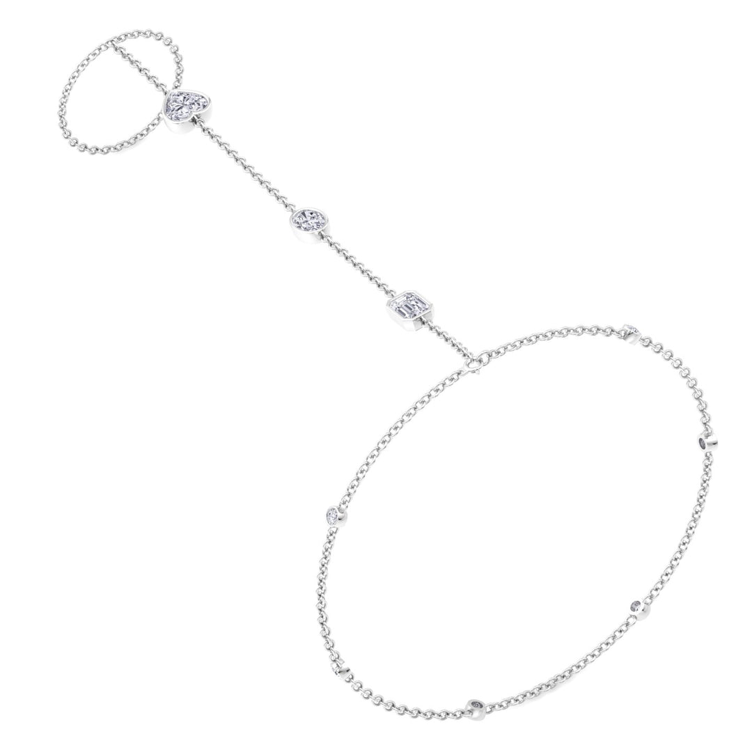 Bezel Set Natural Diamond Hand Ring Chain White 14K