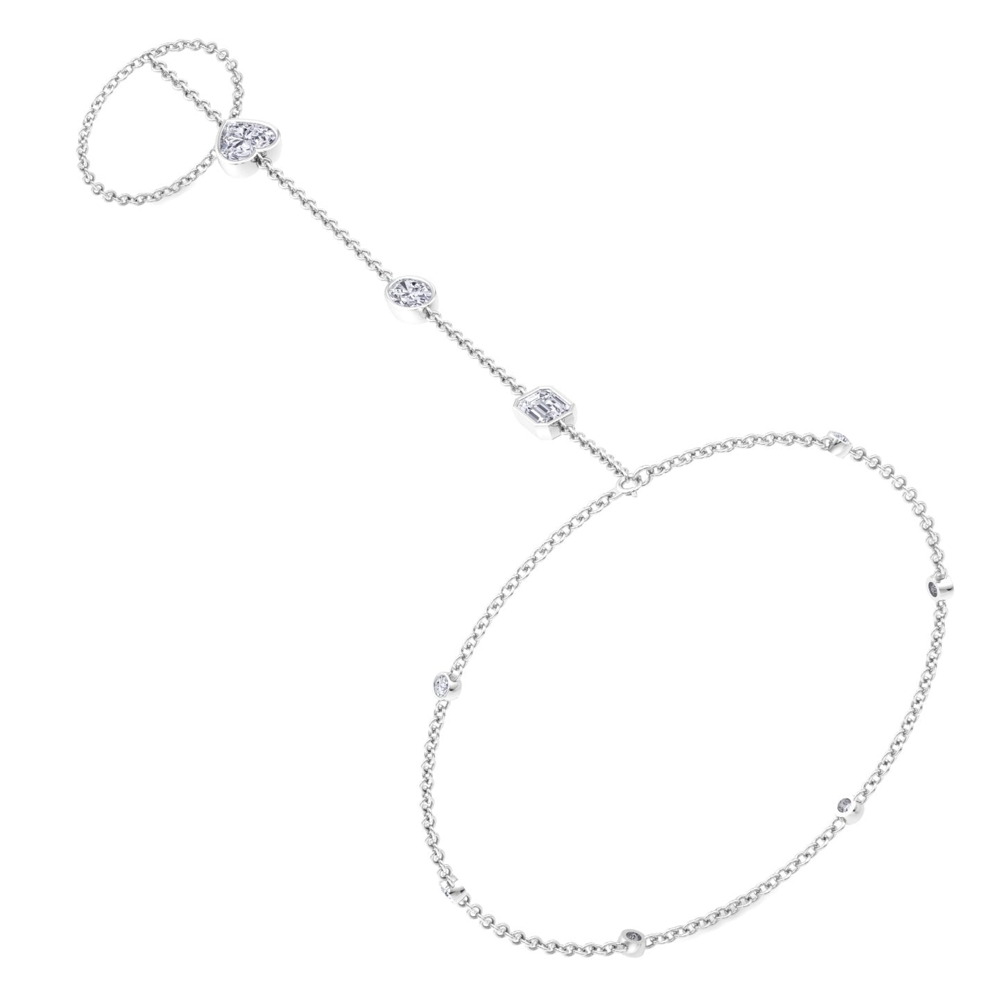 Bezel Set Natural Diamond Hand Ring Chain White 14K