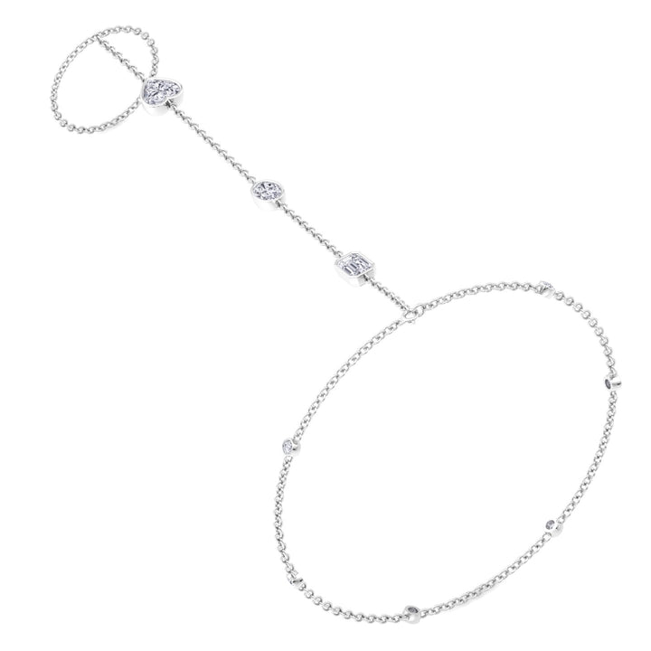 Bezel Set Natural Diamond Hand Ring Chain White 14K
