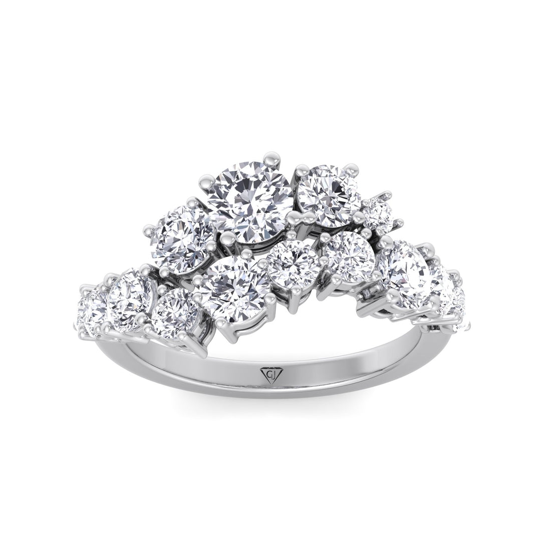 Round Shape Graduated Natural Diamond Clustered Ring