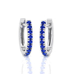 Natural Blue Sapphire Round Shape Huggie Hoop Earrings White Gold 14K