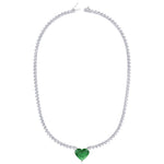 3-Prong Tennis Necklace with Green Emerald Heart Shape Pendant WG 2