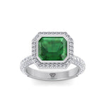 Natural Green Emerald Halo Engagement Ring With Pave Band WG 3