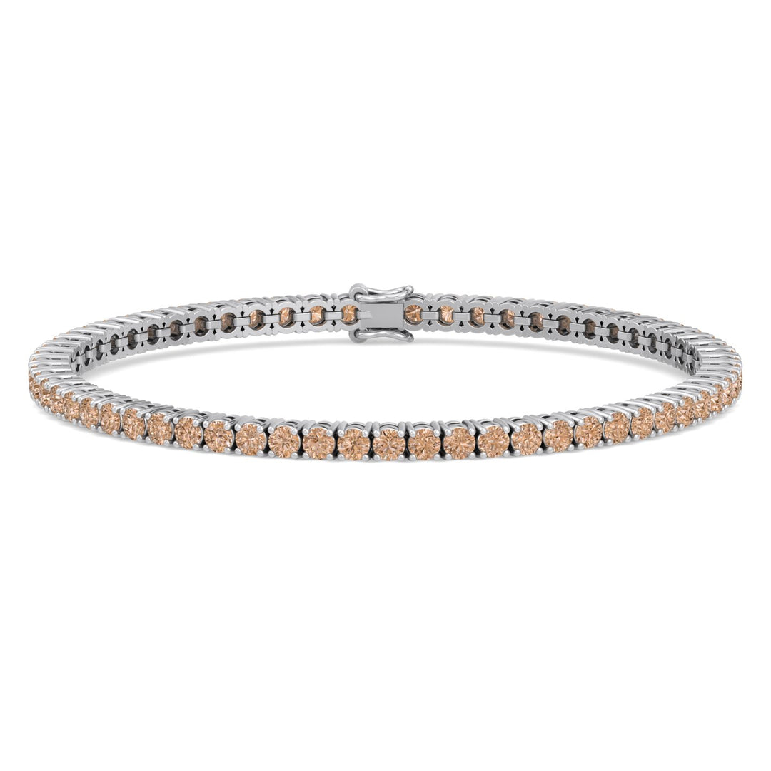 4 Prong Champagne Diamond Tennis Bracelet 18K Solid Gold