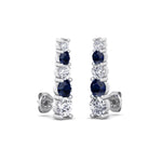 Graduated Natural Diamond and Blue Sapphire Climber Earrings-3CT-14K-18K-White Gold