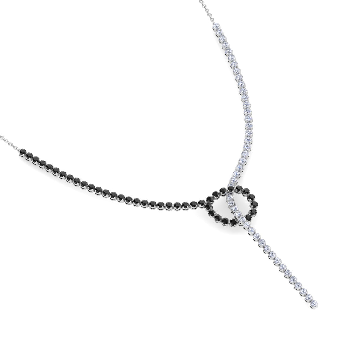 Black and White Natural Diamond Lariat Necklace White Gold 14K 18K