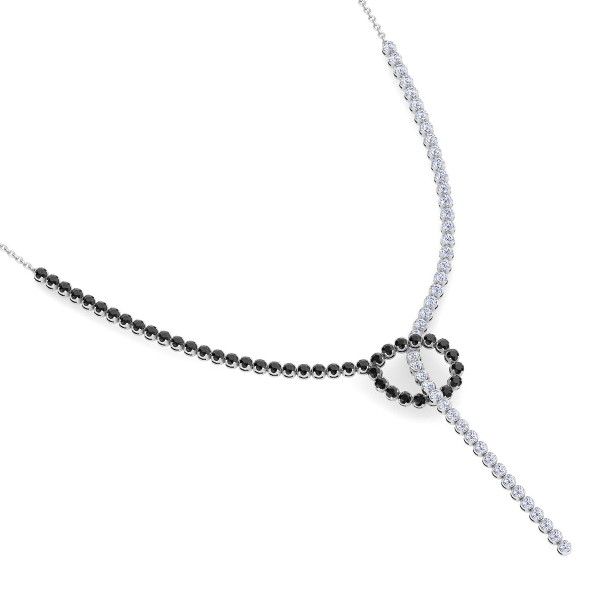 Black and White Natural Diamond Lariat Necklace White Gold 14K 18K