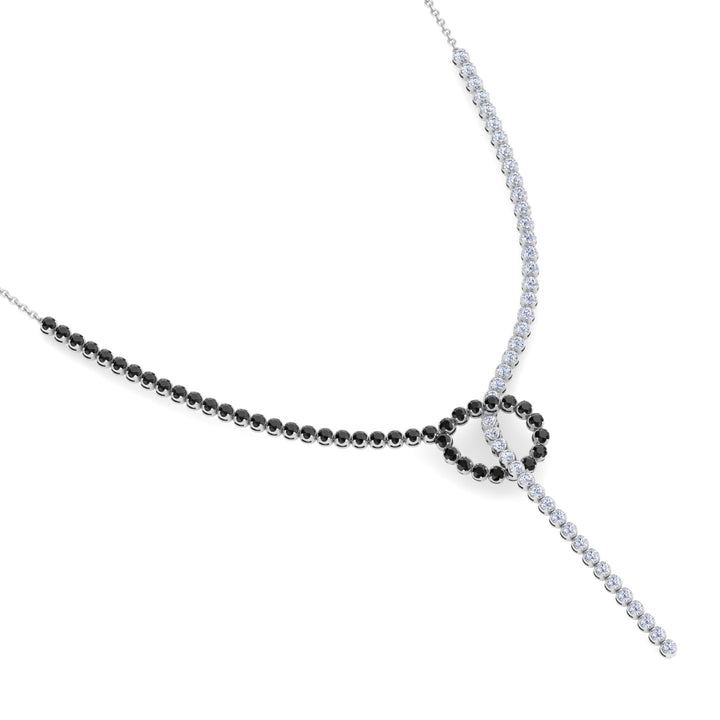 Black and White Natural Diamond Lariat Necklace White Gold 14K 18K
