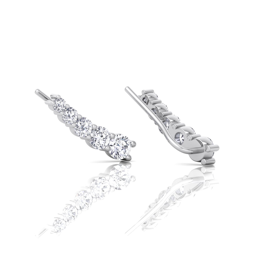 Graduated Round Shape Natural Diamond Cuff Earrings White Gold