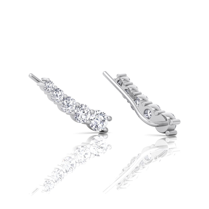 Graduated Round Shape Natural Diamond Cuff Earrings White Gold