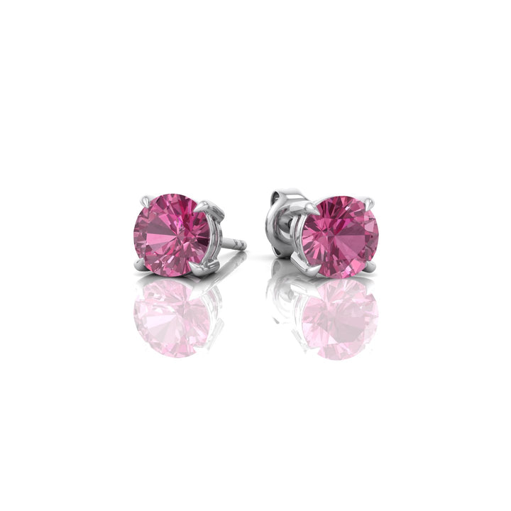 4 Prong Round Shape Natural Pink Sapphire Studs