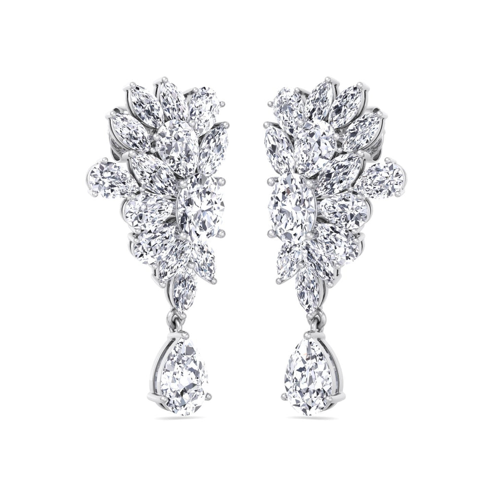 Cluster Marquise and Pear Shape Natural Diamond Drop Earrings White Gold 14K 18K