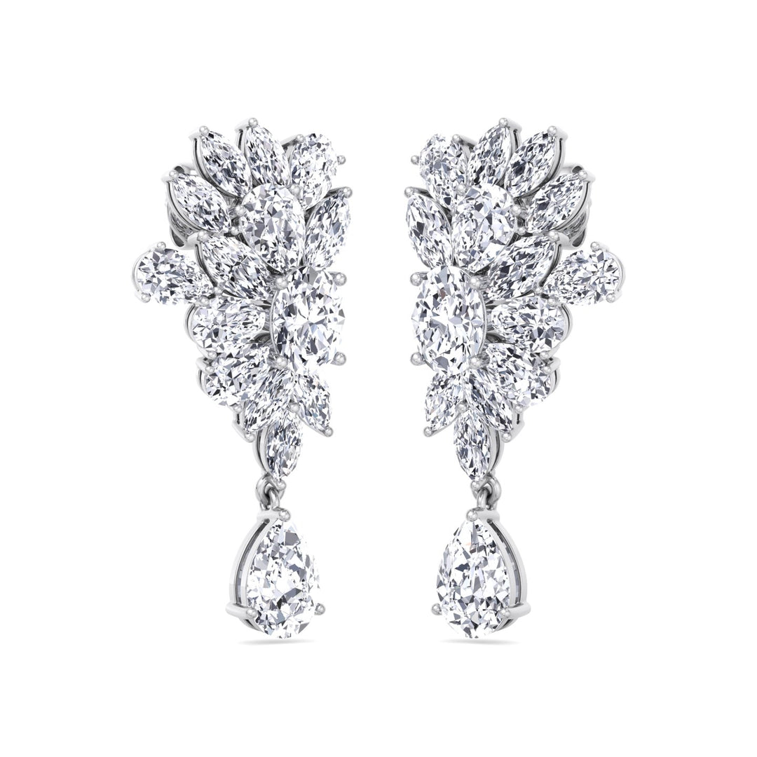 Cluster Marquise and Pear Shape Natural Diamond Drop Earrings White Gold 14K 18K