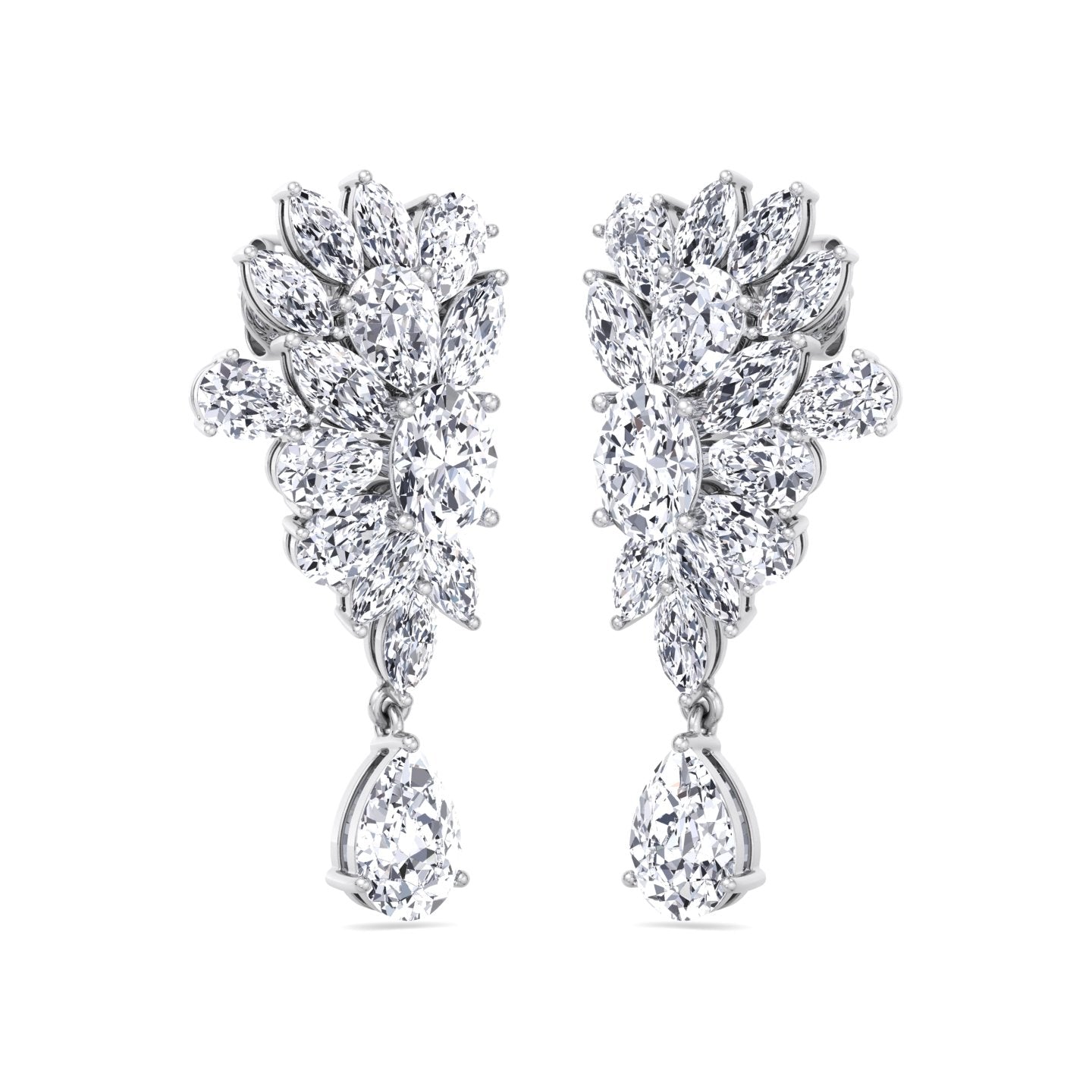 Cluster Marquise and Pear Shape Natural Diamond Drop Earrings White Gold 14K 18K