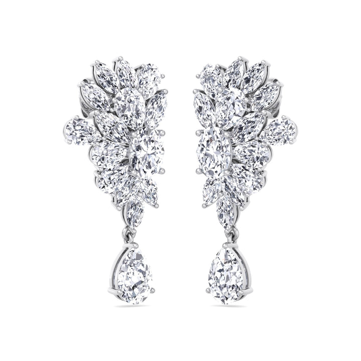 Cluster Marquise and Pear Shape Natural Diamond Drop Earrings White Gold 14K 18K