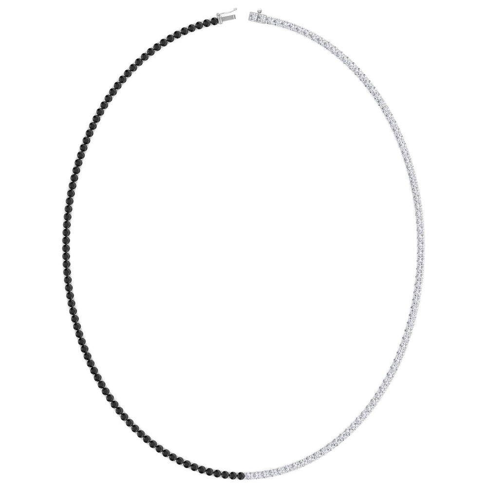 Natural Half Black and White Diamond Tennis Necklace White Gold