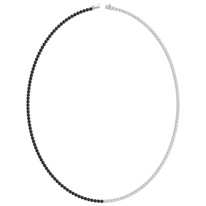 Natural Half Black and White Diamond Tennis Necklace White Gold