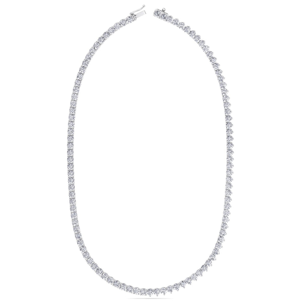 Double Setting Natural Diamond Tennis Necklace (3-Prong & 4-Prong) in 14K Solid Gold White single latch clasp