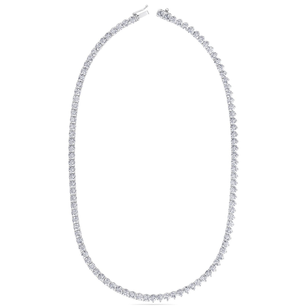 Double Setting Natural Diamond Tennis Necklace (3-Prong & 4-Prong) in 14K Solid Gold White single latch clasp
