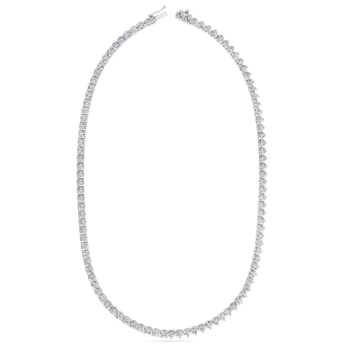 Double Setting Natural Diamond Tennis Necklace (3-Prong & 4-Prong) in 14K Solid Gold White single latch clasp