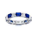 Alternating Natural Emerald Shape Blue Sapphire and Round Shape Diamond Eternity Band White Gold 18K