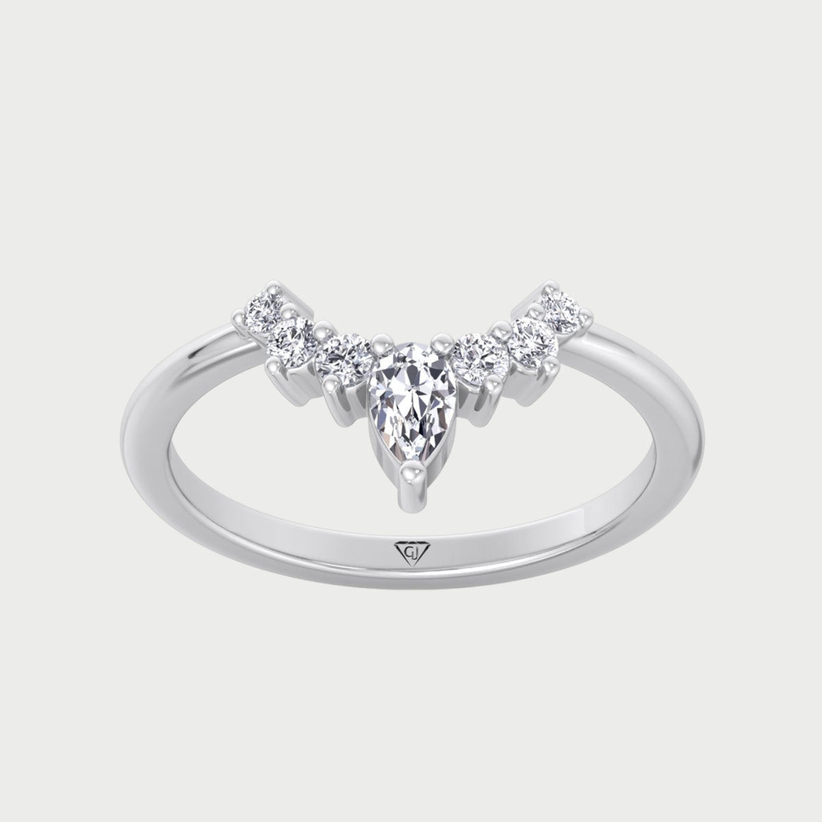 WG Pear Shape Natural Diamond Curved Tiara Engagement Ring